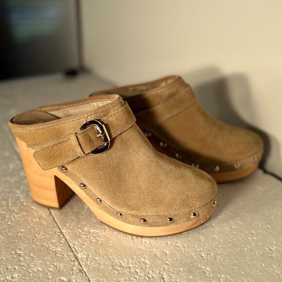 Steve Madden NWOT SZ 10 Hilde Tan Suede Leather Wood Heeled Clog 70's Boho Retro - Picture 4 of 11